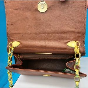 Brown leather small purse with gold chain